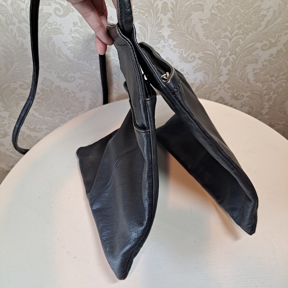 Vintage Leather Double Pouch Shoulder Bag Black - Picture 7 of 9